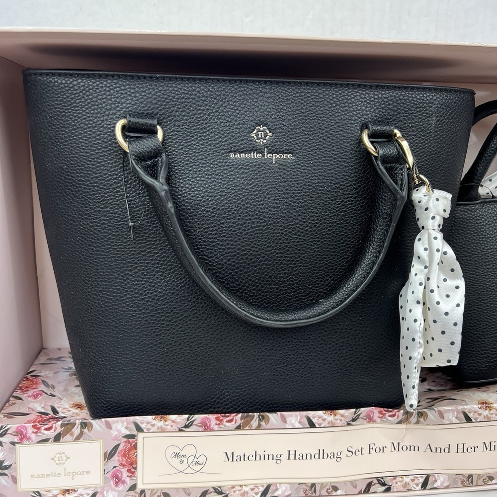 Nanette Lepore Mom & Mini Matching Handbag Set Black Tote & Mini Purse NWT - Picture 3 of 12